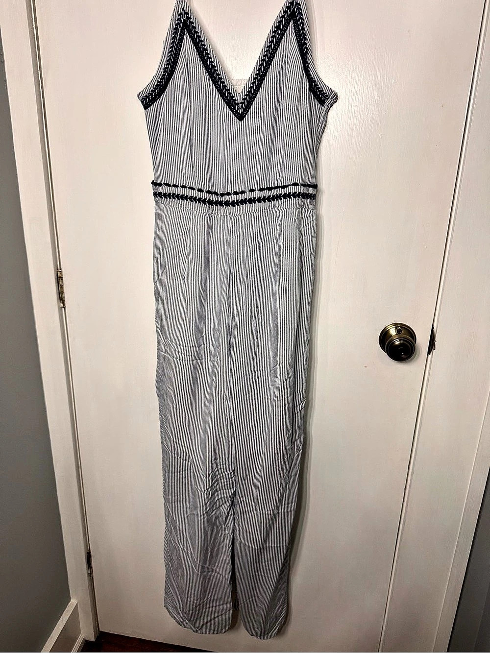 Japna Striped Jumpsuit in White & Blue Size Medium